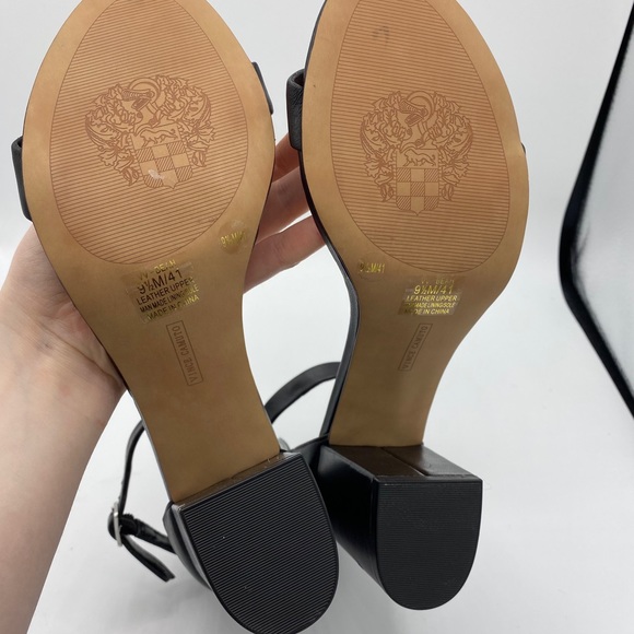 NEW Vince Camuto Black Leather Beah Heeled Sandals - Picture 5 of 7